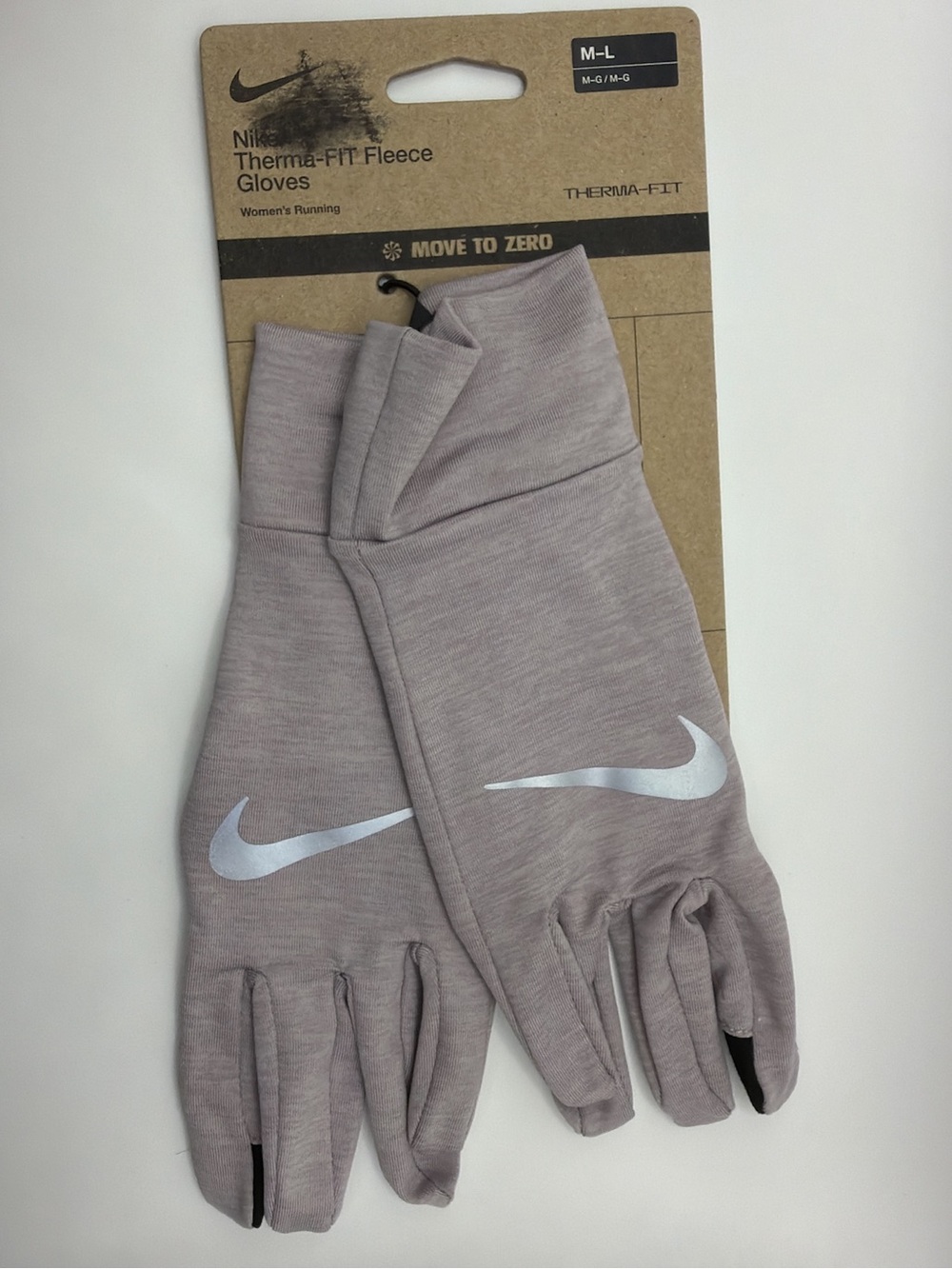 NWT Nike Therma Fit Running Fleece Gloves Gray Beige Touch Screen Womens M/L